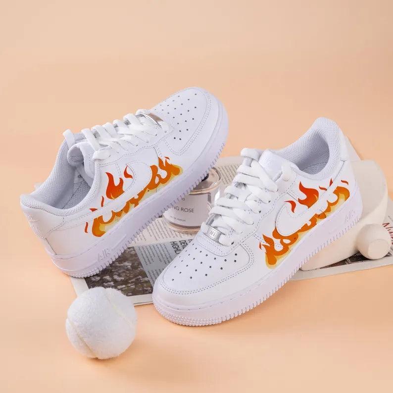 Custom Air Force 1 White Orange Flame Pattern