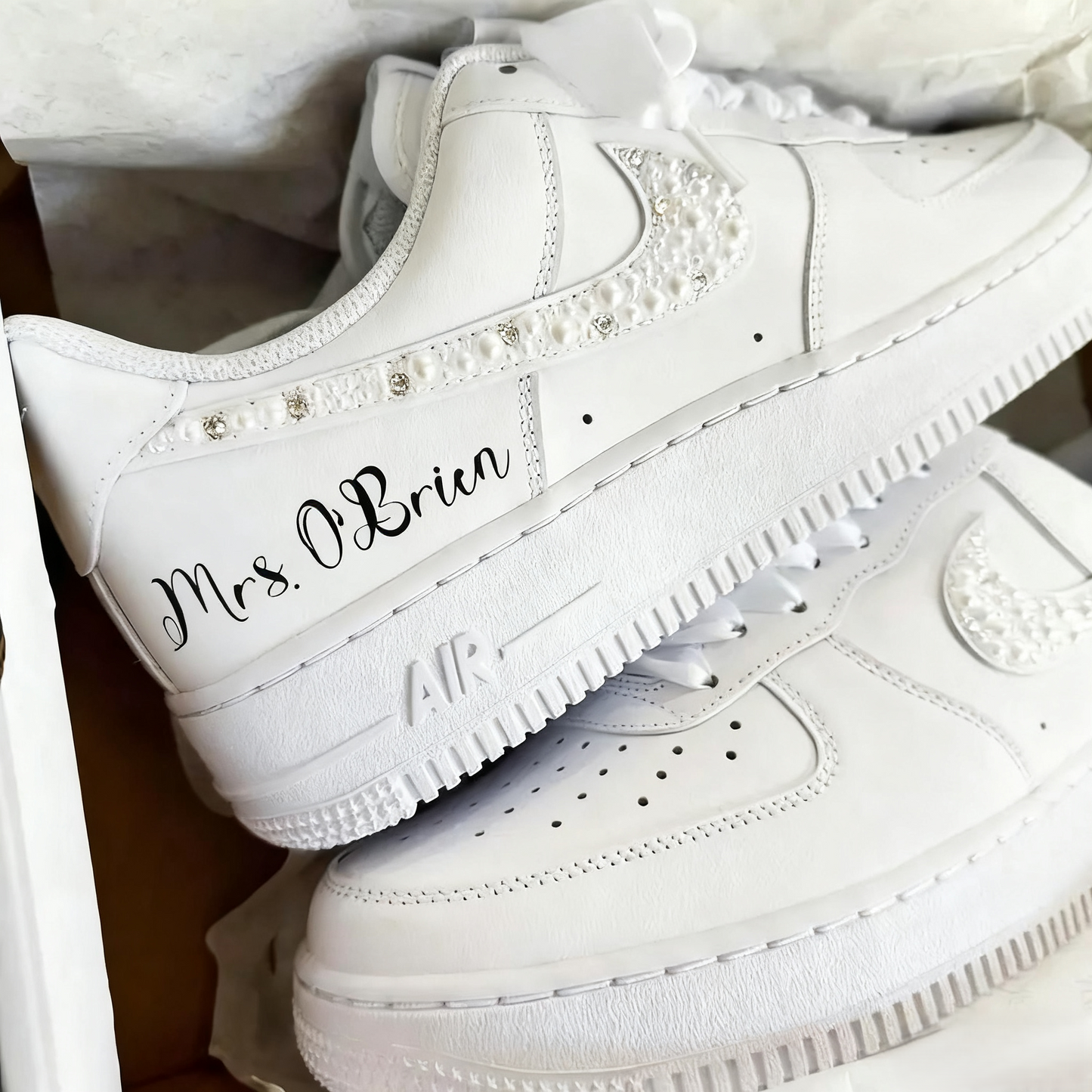 Custom Air Force 1 White Pearl and Rhinestone Embellishments