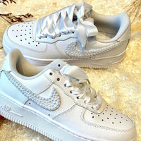 Custom Air Force 1 White Pearl Embellished with Satin Laces