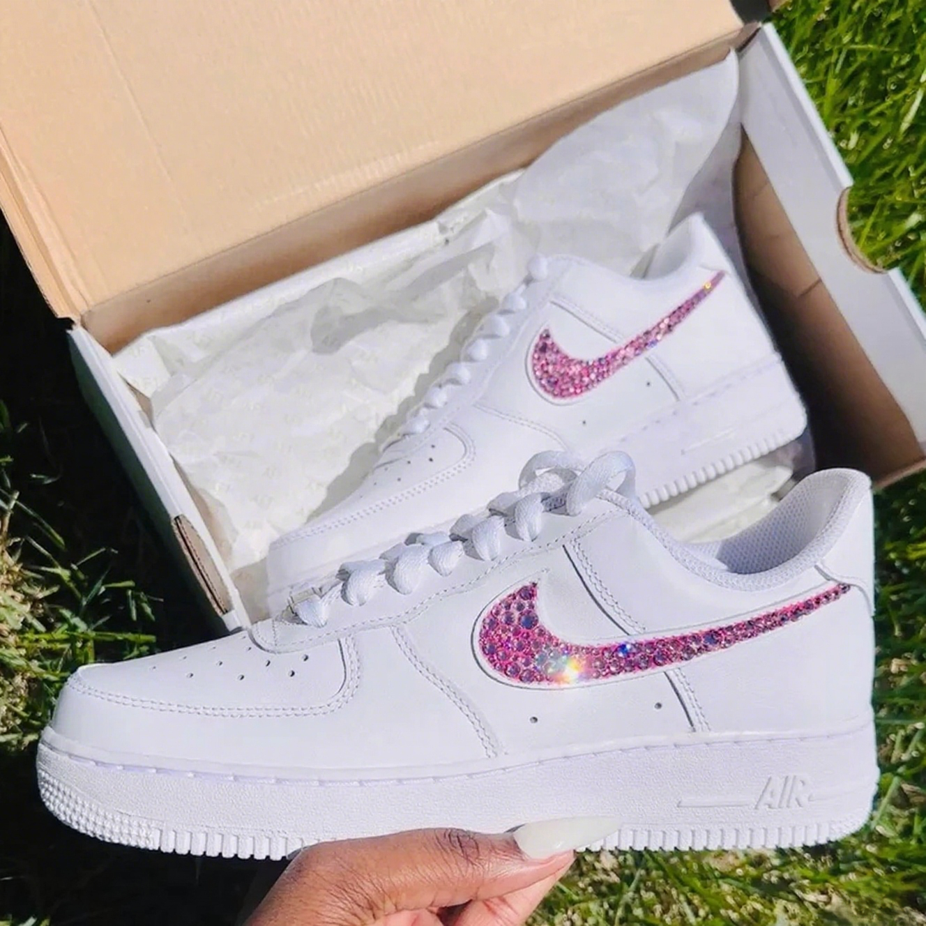 Custom Air Force 1 White Pink Rhinestone Design