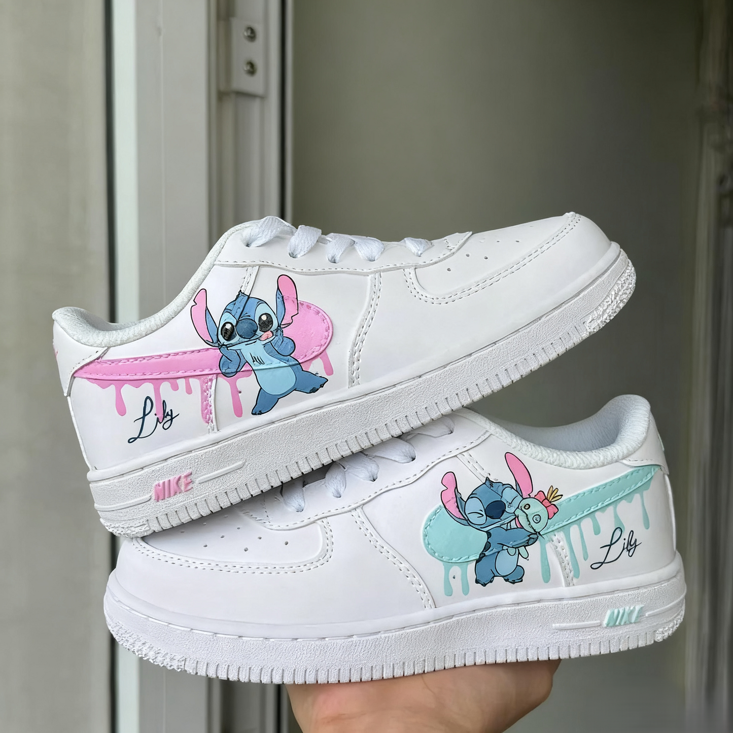 Custom Air Force 1 White Pink Stitch Pattern
