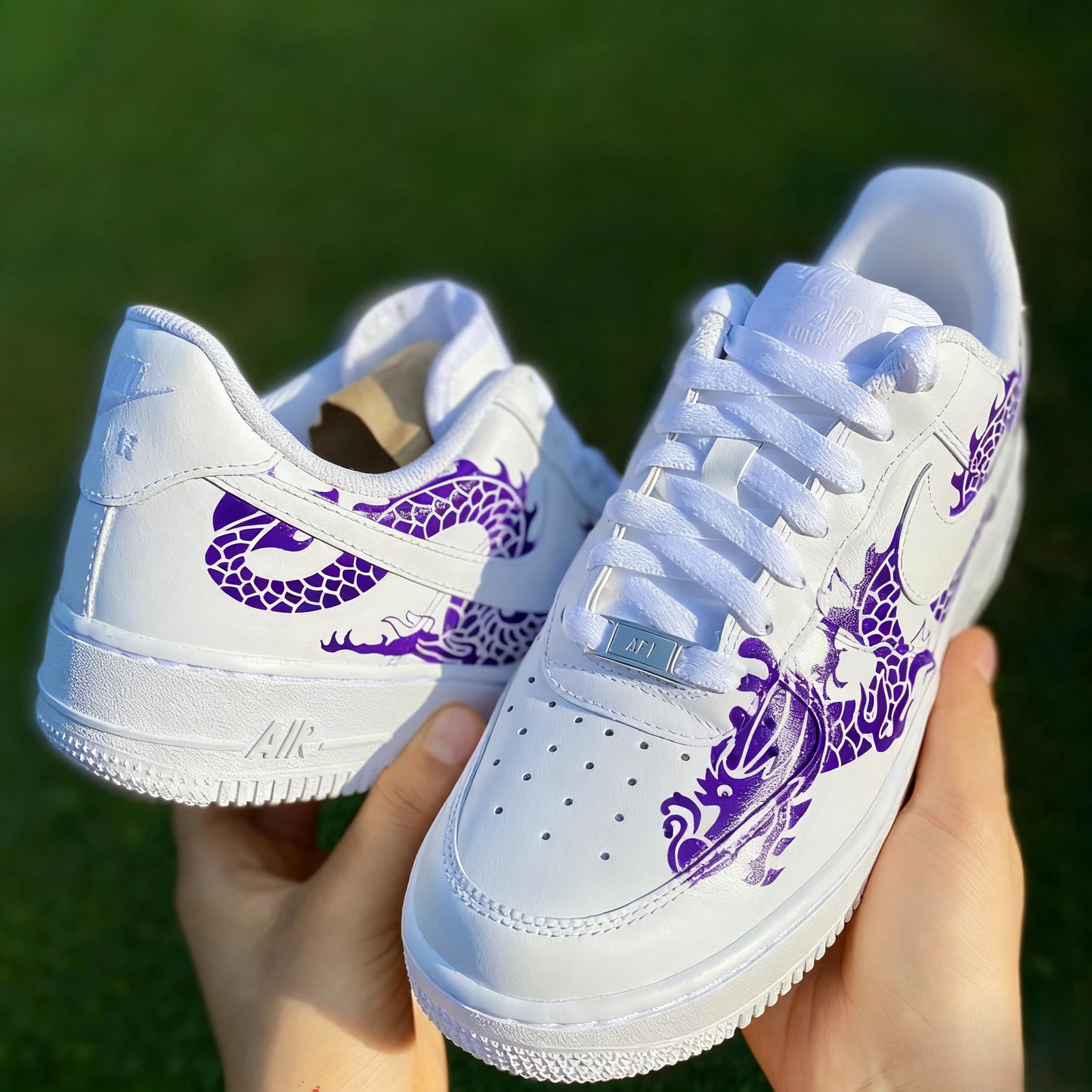 Custom Air Force 1 White Purple Dragon Design