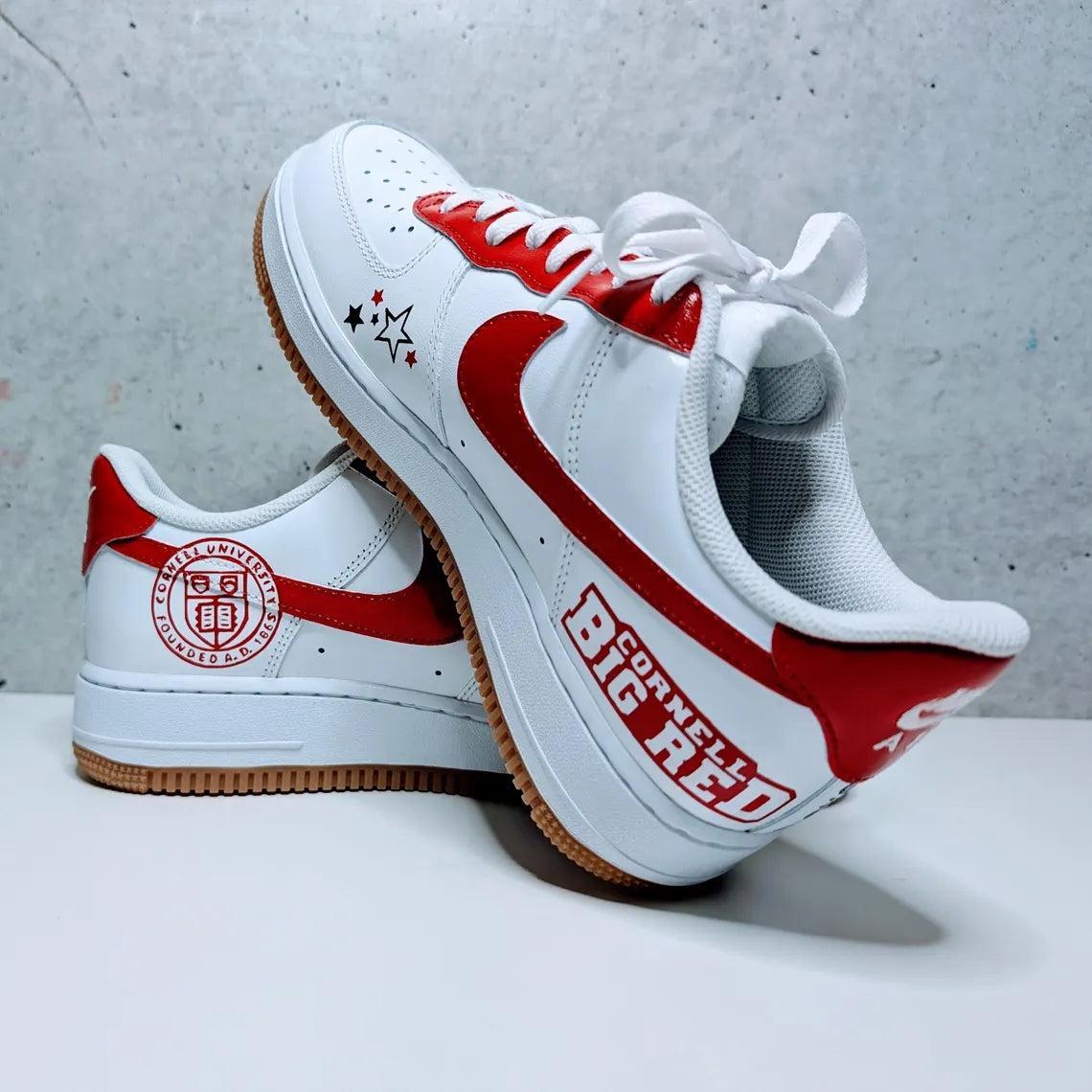 Custom Air Force 1 White Red Cornell Big Red And Stars