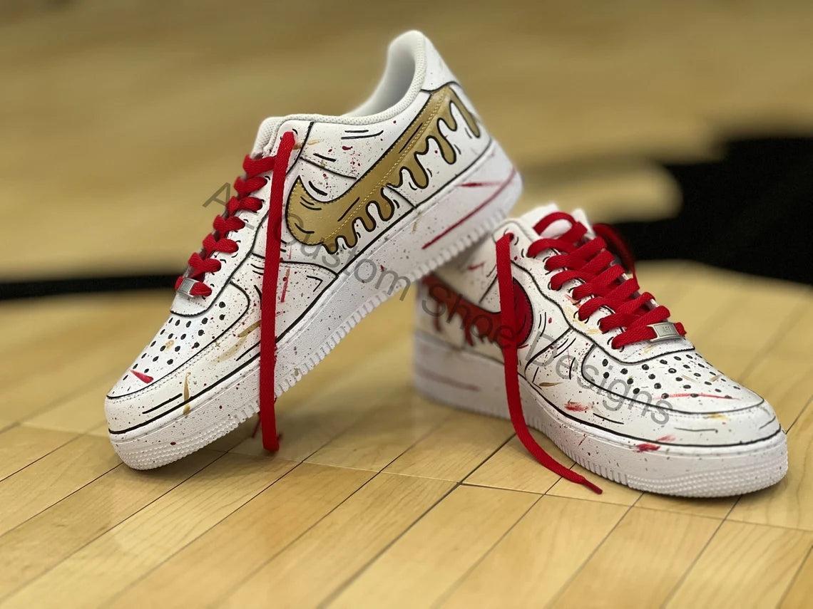 Custom Air Force 1 White Red Gold Drip