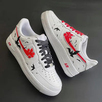 Custom Air Force 1 White Red With Birds And Clouds Design