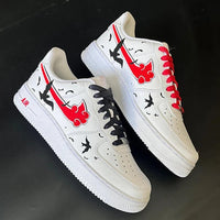 Custom Air Force 1 White Red With Birds And Clouds Design