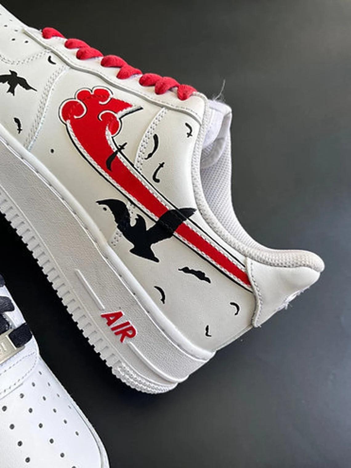 Custom Air Force 1 White Red With Birds And Clouds Design