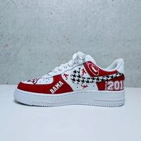 Custom Air Force 1 White Red With Houndstooth And Alabama Logos