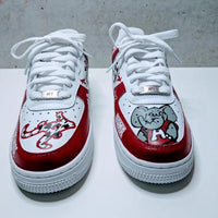 Custom Air Force 1 White Red With Houndstooth And Alabama Logos