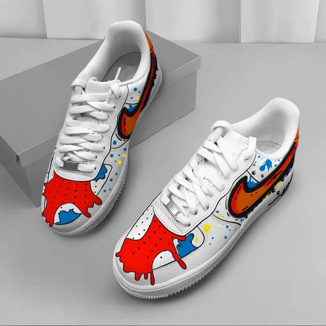 Custom Air Force 1 White Splatter Paint Orange Accents