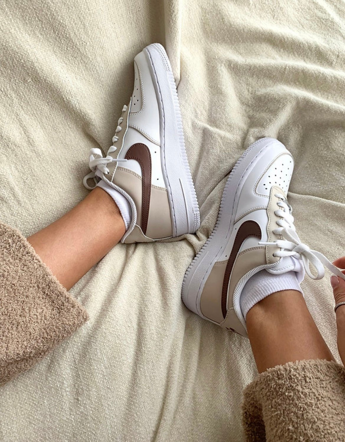 Custom Air Force 1 White Tan Brown Swoosh