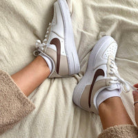 Custom Air Force 1 White Tan Brown Swoosh