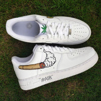 Custom Air Force 1 White Weed And Cartoon Graphic