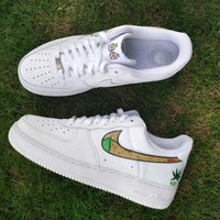 Custom Air Force 1 White Weed And Cartoon Graphic