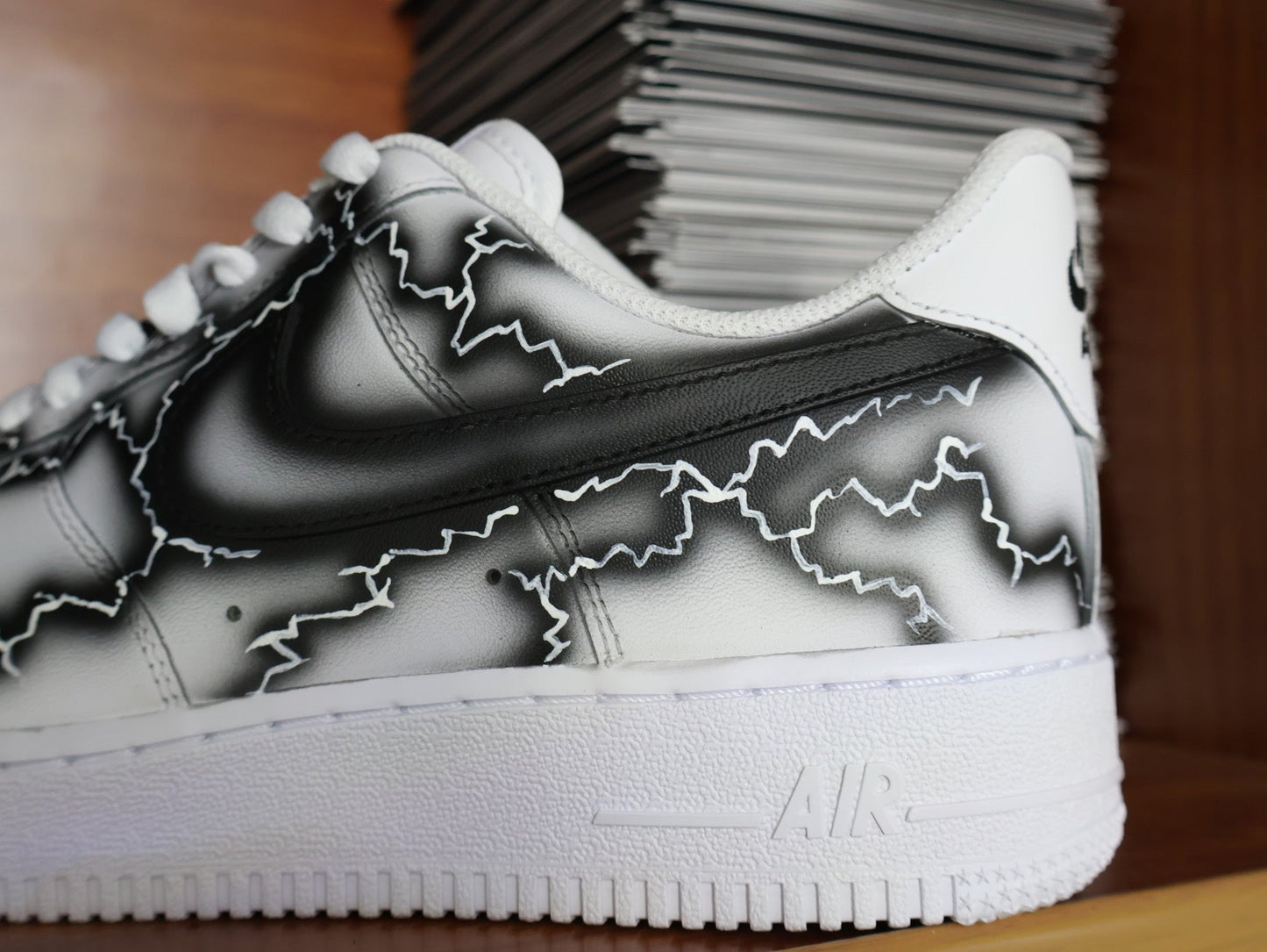 Custom Air Force 1 White With Black Crackle Pattern