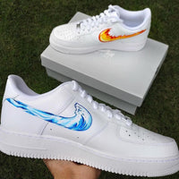 Custom Air Force 1 White With Blue Wave And Orange Flame Swoosh
