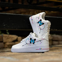 Custom Air Force 1 White With Butterfly Colorful Ink Splatter