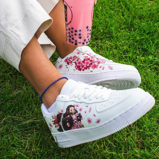 Custom Air Force 1 White With Cherry Blossom And Anime Character Design