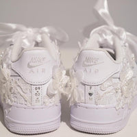 Custom Air Force 1 White With Floral Embroidery And Pearl