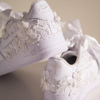 Custom Air Force 1 White With Floral Embroidery And Pearl