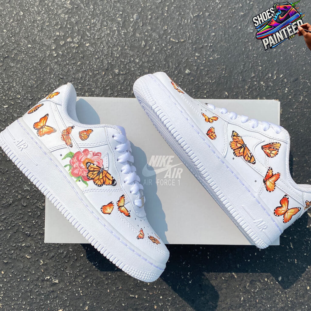 Custom Air Force 1 White With Orange Butterflies And Rose