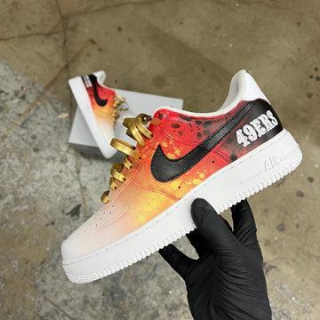 Custom Air Force 1 White with Orange Red Splatter And Gold Details 49ERS Print