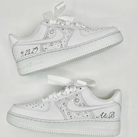 Custom Air Force 1 White With Pearls And Ribbons