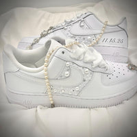 Custom Air Force 1 White With Pearls And Ribbons
