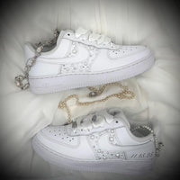 Custom Air Force 1 White With Pearls And Ribbons