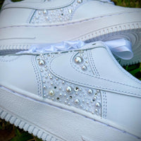 Custom Air Force 1 White With Pearls And Ribbons