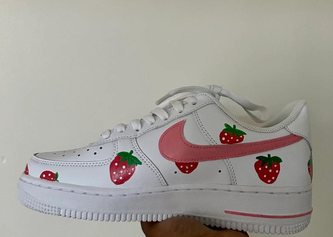 Custom Air Force 1 White With Pink Strawberry Pattern