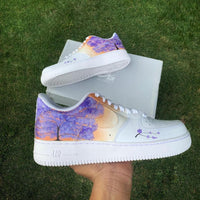 Custom Air Force 1 White With Purple Tree And Flower Pattern