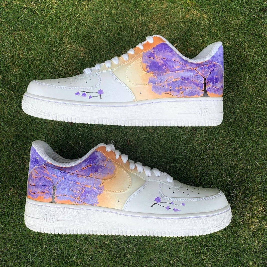 Custom Air Force 1 White With Purple Tree And Flower Pattern