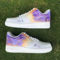 Custom Air Force 1 White With Purple Tree And Flower Pattern