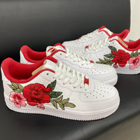 Custom Air Force 1 White With Red And Pink Floral Design