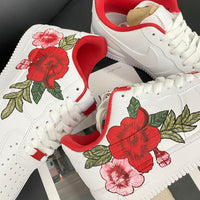 Custom Air Force 1 White With Red And Pink Floral Design