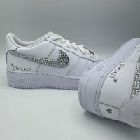 Custom Air Force 1 White With Rhinestones And Heart Patterns