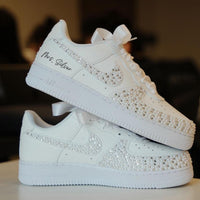 Custom Air Force 1 White With Rhinestones And Pearls And Personalized Name