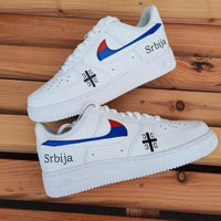 Custom Air Force 1 White With Serbian Symbols And Flag Colors