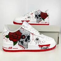 Custom Air Force 1 White with Skull Rose and Spider Web Design