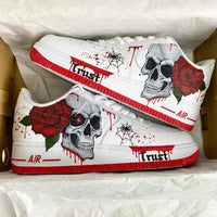 Custom Air Force 1 White with Skull Rose and Spider Web Design