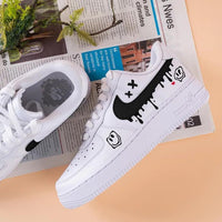 Custom Air Force 1 White With Smiley Face And Dripping Swoosh
