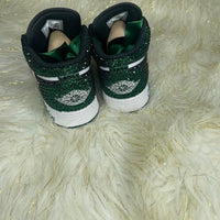 Custom Air Jordan 1 Black Green Rhinestones Satin Laces