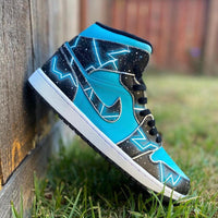 Custom Air Jordan 1 Black Teal Starry Pattern