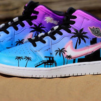 Custom Air Jordan 1 Blue And Purple With Palm Tree Pattern