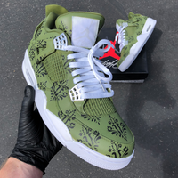 Custom Air Jordan 1 Olive Green With Black Floral Patterns
