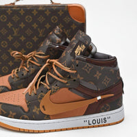 Custom Air Jordan 1 Travis Scott Dark Brown Orange LV Pattern