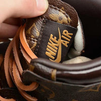 Custom Air Jordan 1 Travis Scott Dark Brown Orange LV Pattern