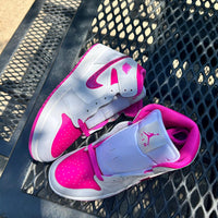 Custom Air Jordan 1 White And Hot Pink With Rhinestone Swoosh