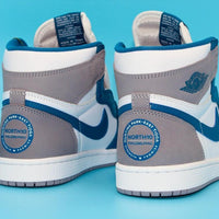 Custom Air Jordan 1 White Blue And Grey Logo Design